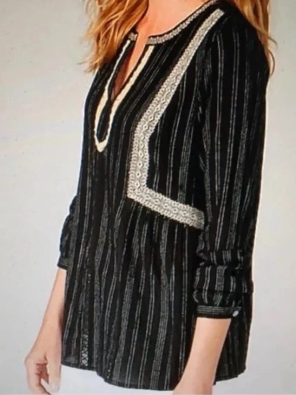 J.Jill Navy Embroidered V-Neck Peasant Top - Picture 2 of 9